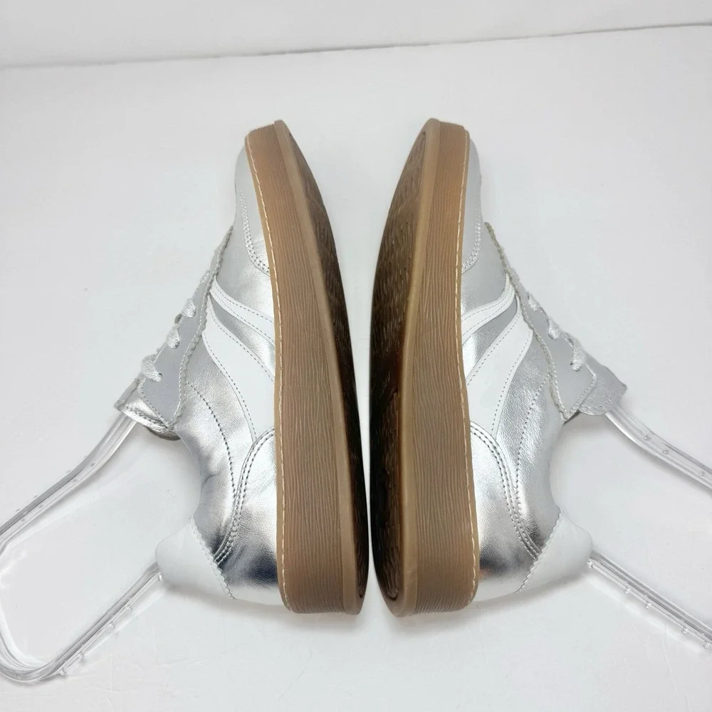 Gabor Low Top Sneakers 86.475 Womens 7.5 Silver Metallic Leather Gum Sole